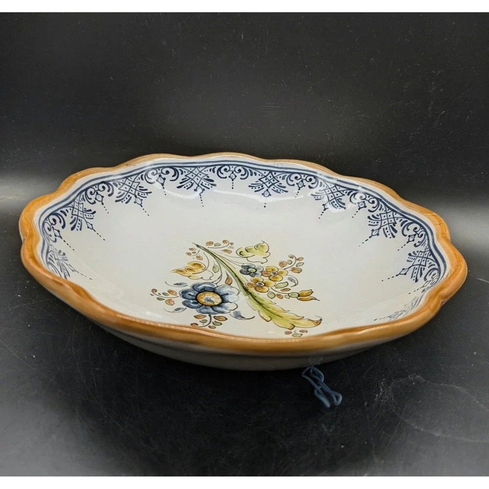 Talavera Hand Painted Mexican Pottery Scalloped Floral Serving Bowl Wall Plate